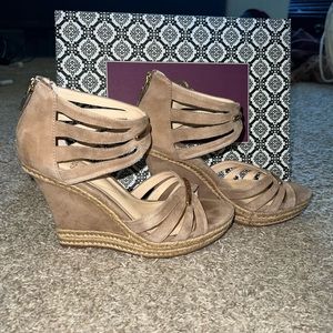 Isola chunky strap wedge heels worn but great condition origional box felt tan